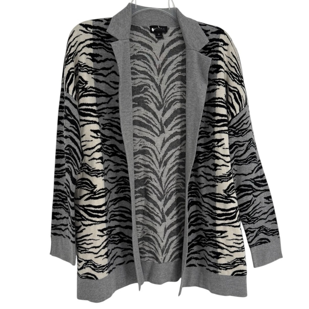 Carlisle Collection Cardigan Sweater Knit Size M Black Gray Zebra Cotton Blend